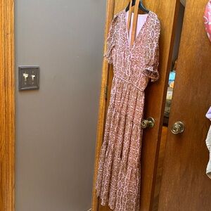 Elegant brown pink Patterned Maxi Dress